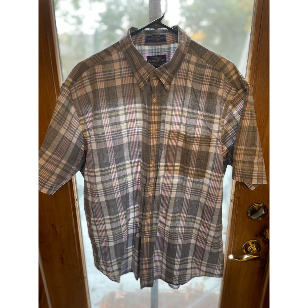 Pendleton Oceanside XL Short Sleeve Button Up Plaid Shirt 100% Cotton Casual
